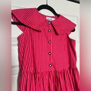 Vintage Pink Striped Wide collar Dress